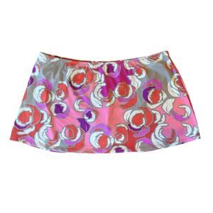 NEW Garnet Hill Floral Pink Cream Purple Print Swim Skirt Skort with Underwear 8